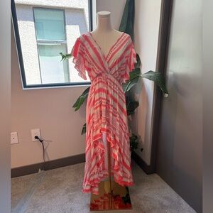 Chic Pink and White High Low Dress